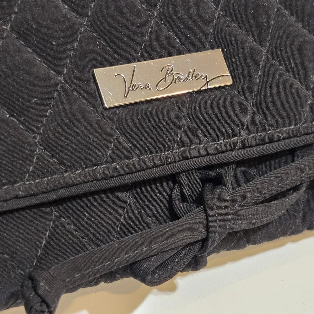 Vera Bradley Jewelry Organizer Black Quilted Microfiber Travel Case Tri Fold